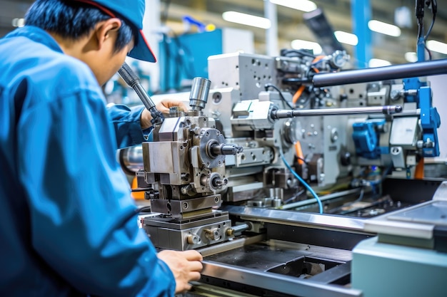 Indivíduos qualificados que operam várias máquinas em uma manufatura ou indústria
