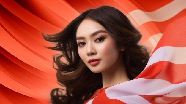 indonesische Frau und Flagge indonesischer Unabhängigkeitstag
