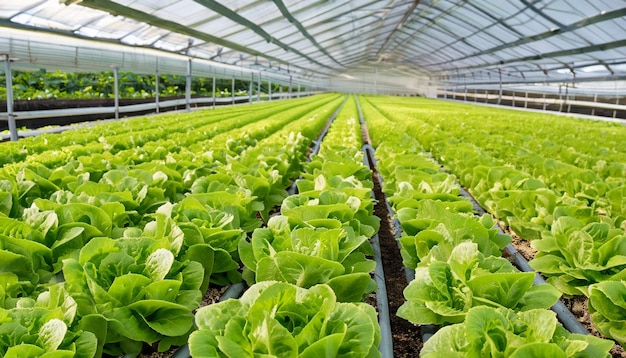 Indoor-Gewächshaus für grünen Cos-Salat auf dem Bauernhof