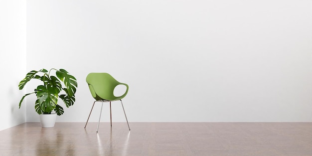 Indoor Green Chair und Pflanze leere Wand 3D-Render