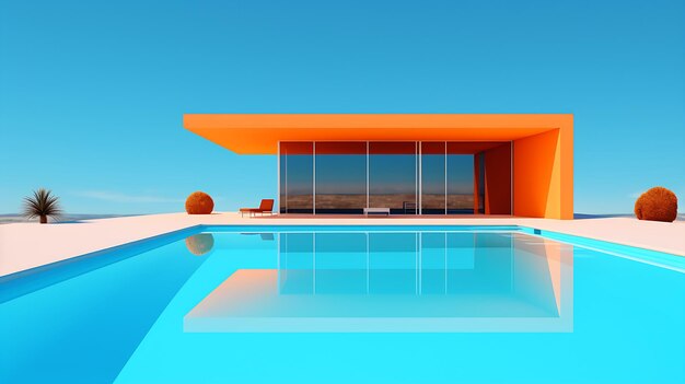Indoor-Schwimmbad in einem orangefarbenen Haus Generative KI