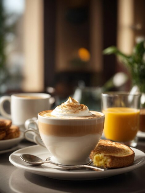 Foto indulge-se na manhã perfeita com um cappuccino e um pequeno-almoço brattish