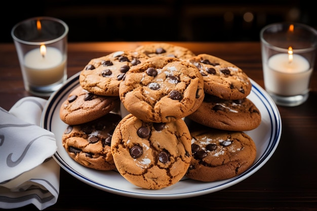 Indulgencia en un plato una variedad de galletas de chocolate listas para saborear