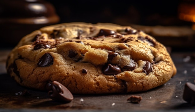 Indulgencia rústica de galletas con chispas de chocolate para el postre generada por IA