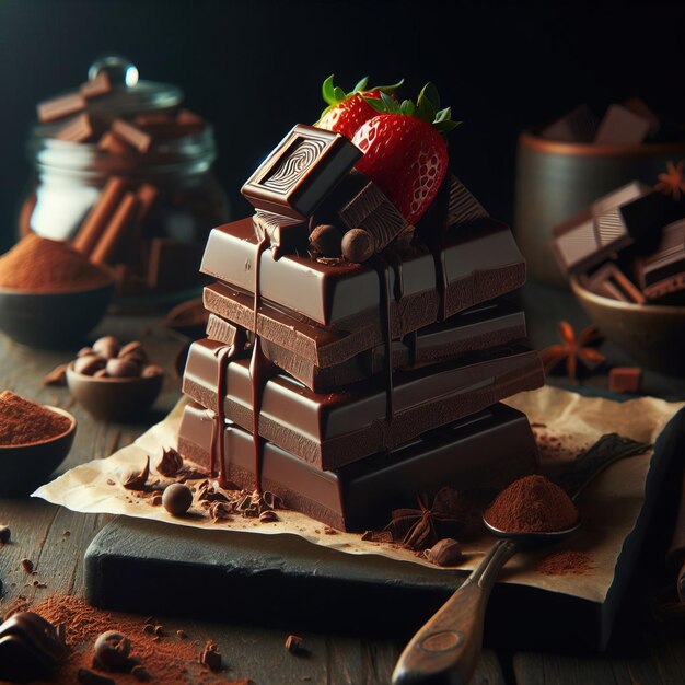 Foto la indulgente felicidad del chocolate retratada con perfecto enfoque y nitidez en un entorno de estudio