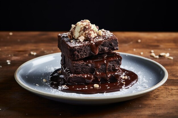 Indulgente pila de brownies de chocolate oscuro hecho en casa