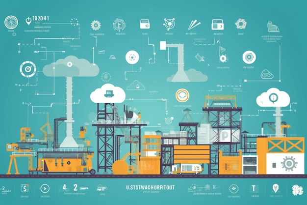 Foto industria 40 concepto infográfico plantilla de banner de página web con iconos y nombre revolución industrial
