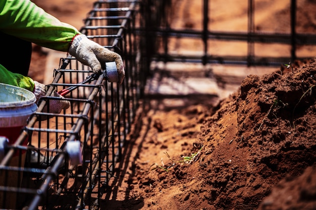 Industria construcción sitio trabajo gente trabajador alambre acero barra