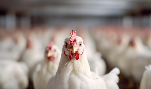 Indústria de galinhas de carne de carne ou de galinhas da Cornualha em ambientes fechados Indústria de carne e de criação de galinhas prontas para abate apertadas em espaço de cópia agrícola