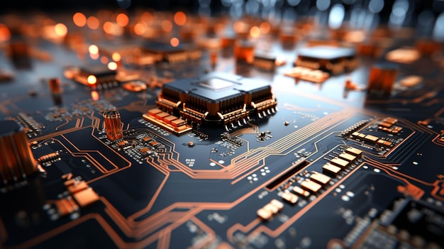 Industria electrónica Producción de microcircuitos vista completa primer plano