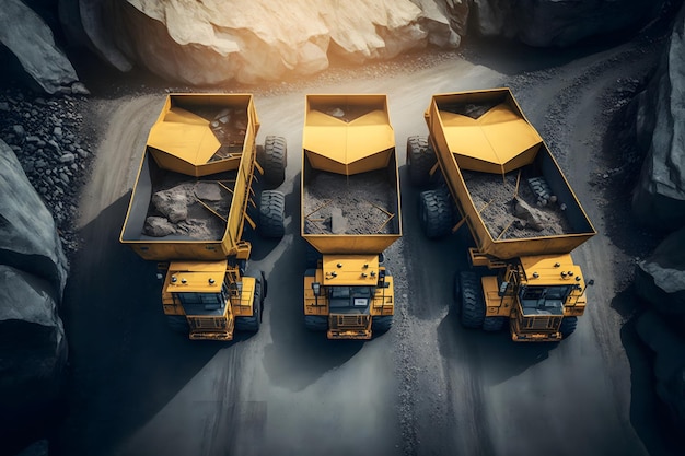 Industria extractiva de minas a cielo abierto para carbón Maquinaria de camión minero amarillo grande para cantera de carbón Arte generado por redes neuronales