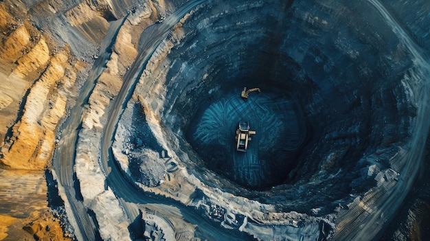 Foto industria extractiva de minas a cielo abierto para el carbón vista aérea desde arriba