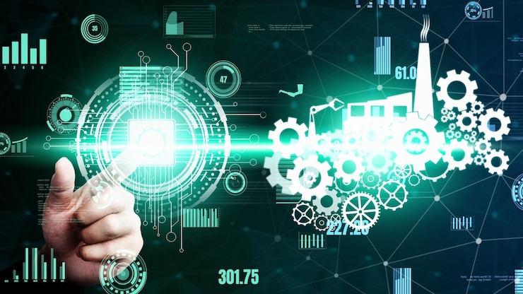 Foto industria futurista 40 y concepto inventivo de ingeniería mecanizada