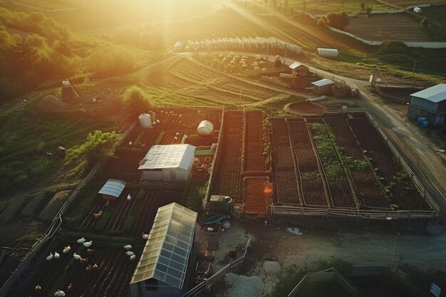 industria de la granja de pollo instantánea estética ariel vista de arriba