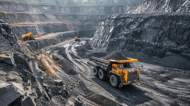 Industria de minas a cielo abierto gran camión amarillo de minería para la antracita de carbón