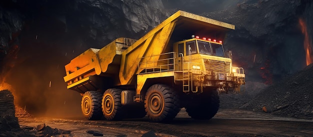Industria de minas a cielo abierto gran camión de minería amarillo
