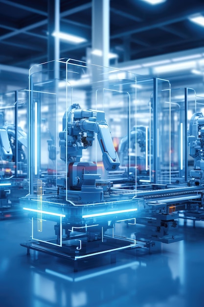 Foto indústria moderna de alta tecnologia 40 robôs inteligentes em produção