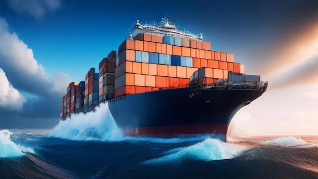 Industria naviera que entrega carga en grandes buques portacontenedores