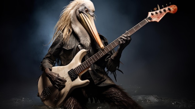 Industrial Horror Pelican tocando el bajo eléctrico en estilo Witchcore