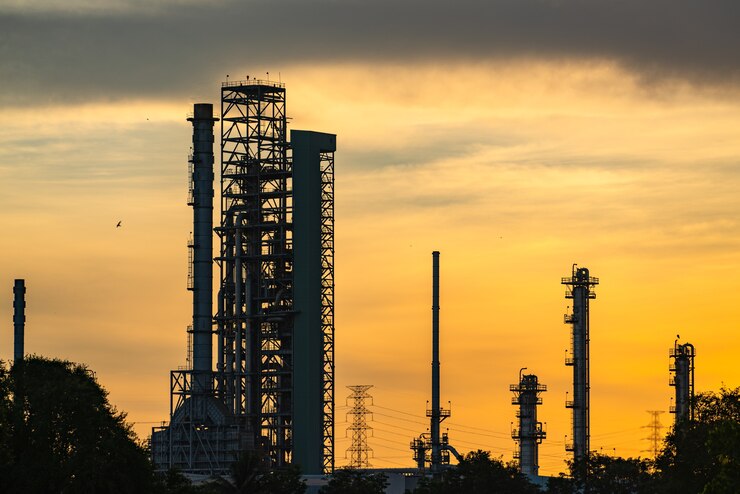 Foto industrial no crepúsculo