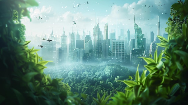 Industrias energéticas y ecológicas que personifican el concepto de una ciudad del futuro