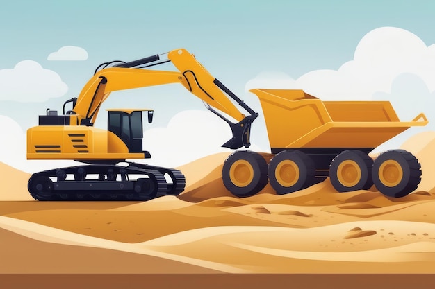 Industriearbeiter, der einen Bagger-Lader im Sand bedient