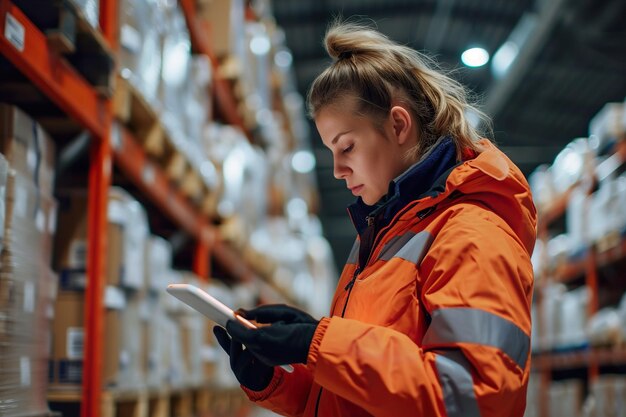 Foto industriearbeiterinnen bei der bestandskontrolle im lager