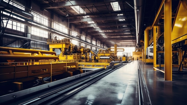 industrielle Fabrik mit Maschinen und einem gelben geführten Weg moderne Fabrik