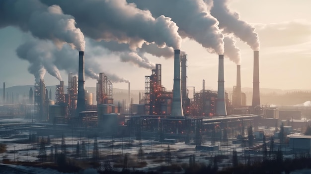 Industrielle Fabrikverschmutzung, Schornsteinabgase, generative KI