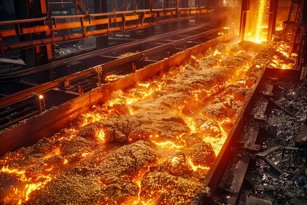 Industrielle Gießerei Arbeiten mit heiß geschmolzenem Metallherstellungsprozess in Stahlfabriken