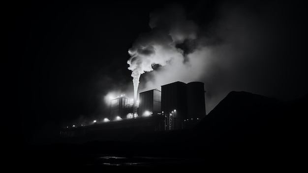 Industrielle Kraftwerke, die dicke Rauchwolken und Dampf in die Atmosphäre freisetzen