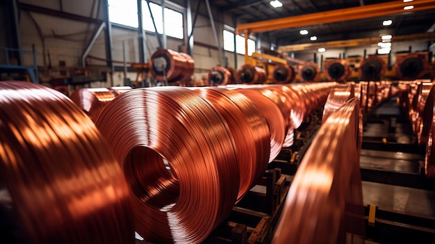 Industrielle Kupperspulen in einer Fabrikumgebung