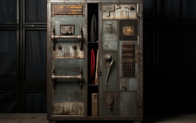 Industrielle Metallgarderobe mit generativer KI im Retro-Charme