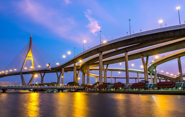 Industrielle Ringbrücken Thailändisches Wort bedeutet "Bhumiphol" und überquert den Fluss Chaophraya in Bangkok