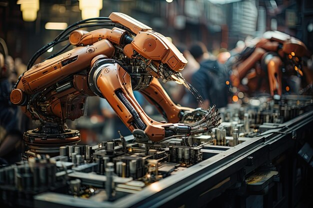 Industrielle Roboter in Aktion in der Fabrik generative IA