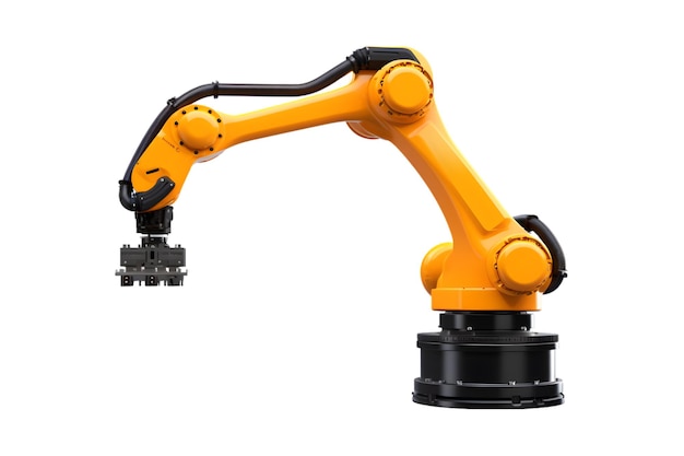 Industrieller Roboterarm isoliert auf weißem Hintergrund