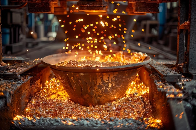 Industrielles Gießen von geschmolzenem Metall in Stahlfabriken, Gießereien, Hochtemperatur-Metallbearbeitung und