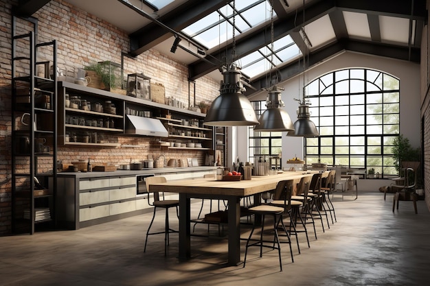 Industrielles Loft-Küchendesign, Innenarchitektur