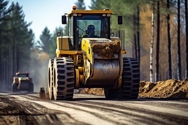 Industriemaschinen für den Bau neuer Straßen, Schwerlastmaschinen