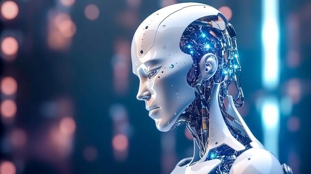 Industrieroboter mit Banner für künstliche Intelligenz, hergestellt mit generativer KI