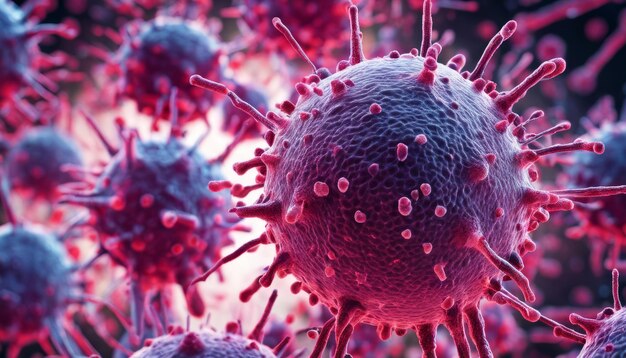 Foto infección viral una vista microscópica de un virus que infecta las células