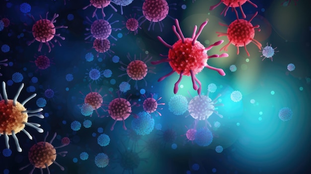 Infección por virus o bacterias rojas y púrpuras en el fondo de la gripe