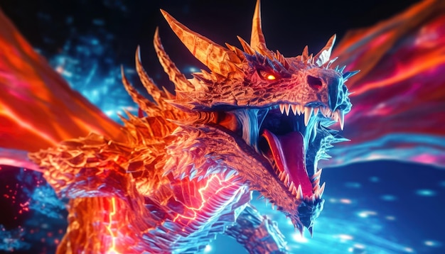 Inferno desatado Un aterrador dragón respirador de fuego toma vuelo IA generativa