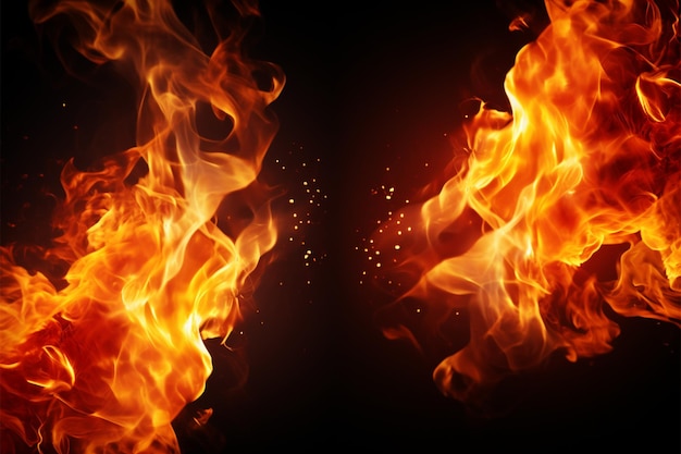 Inferno-Leuchtung Flammen in Nahaufnahme auf schwarzem Hintergrund feuerig und fesselnd