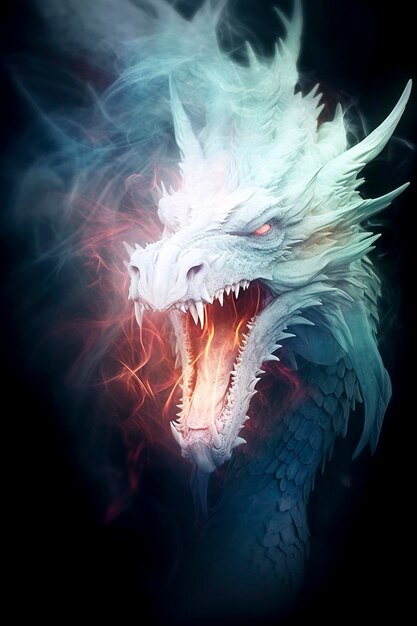 Inferno Unleashed: O hálito ardente de um dragão branco criado com a tecnologia Generative AI