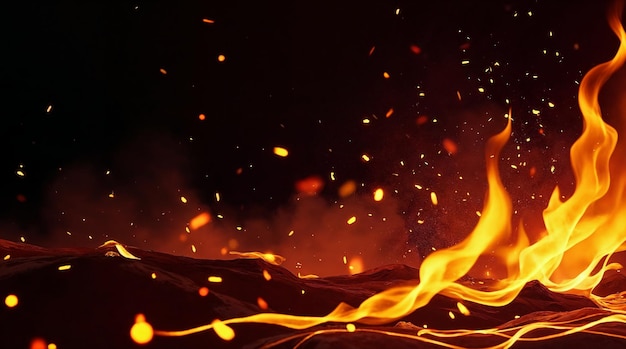 Infierno ardiente con llamas y brasas