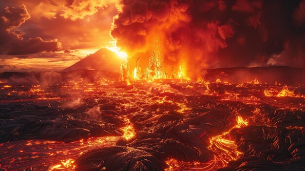 El infierno desbloqueado Una imagen cautivadora de un volcán activo Generativo Ai