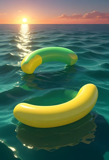 Foto un inflable amarillo en el agua con un plátano amarillo