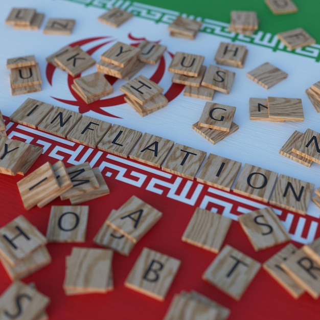 Foto inflação no irã com letras de scrabble