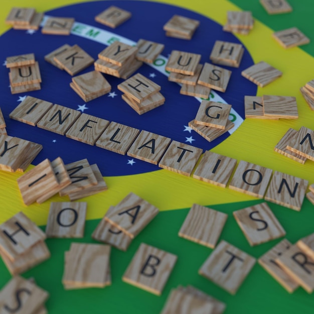 Foto la inflación en brasil con las letras de scrabble